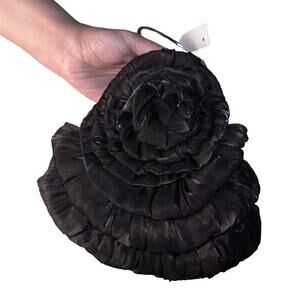 NWT Satin Rose Mini Evening Clutch Purse w/ Kiss Lock, Handle, Chain Black